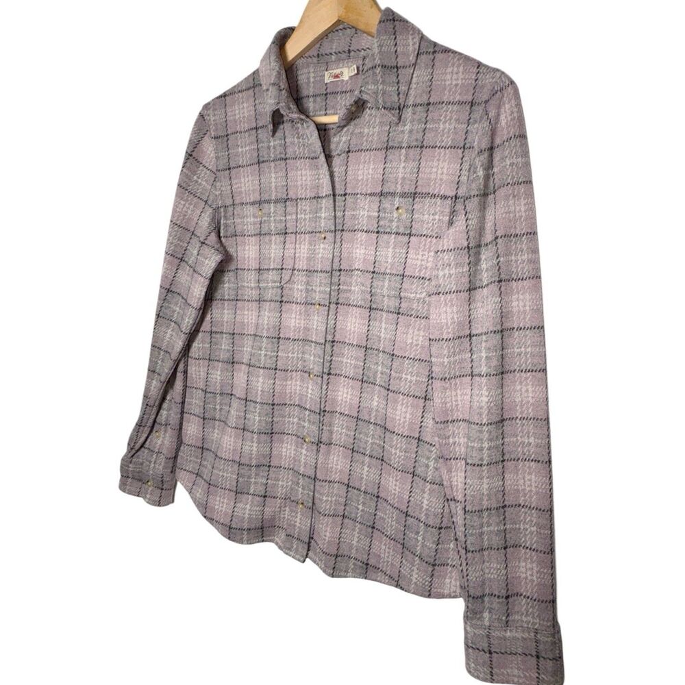 Faherty Legend Shirt Women’s Medium Pink Gray Plaid Flannel Soft Stretch Pockets - Picture 3 of 11